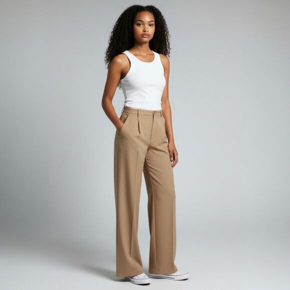 Backyard Roses Pants - Backyard Roses Brown Pleated Wide Leg Pants High Waisted Dark Academia Trousers
